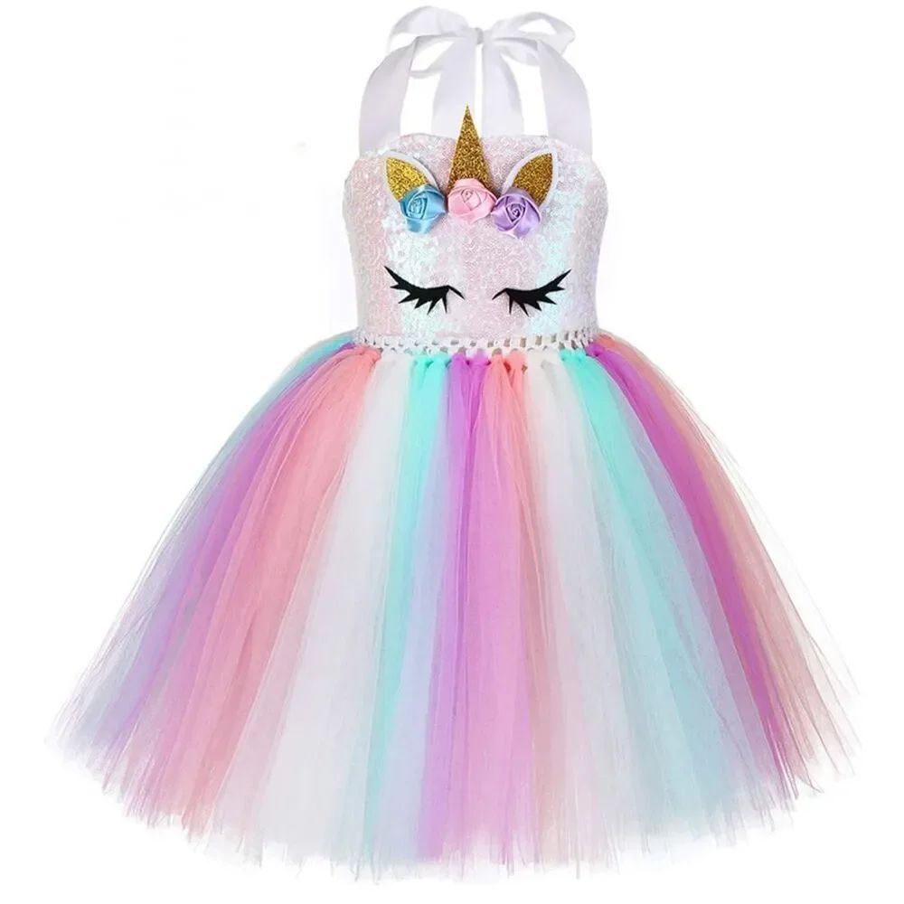 Tutu Sequin Unicorn Dress for Girls Birthday Dance Party Dress fits size 4-6